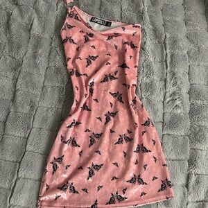 Pink and Black velour Y2K butterfly print dress